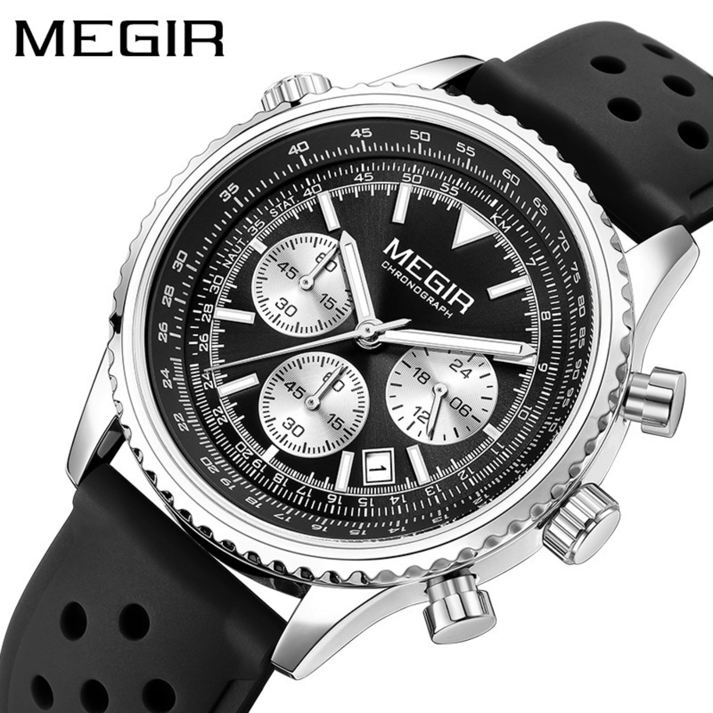 MEGIR Silver Black Quartz Watc - Leather Watch Strap recension och pris