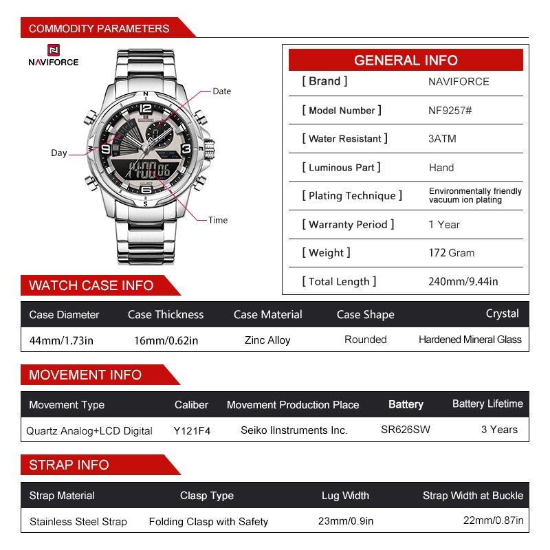 NAVIFORCE Men Dual Display Wat - Analog Quartz Watch recension och pris